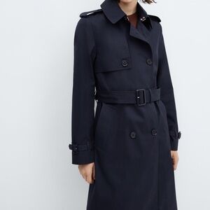 Mango MNG CLASSIC COTTON TRENCH COAT WITH BELT NAVY XXS